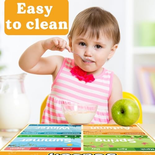 Educational Placemats Set of 6 Preschool Kid Plastic Table Mat 17×13×0.04in