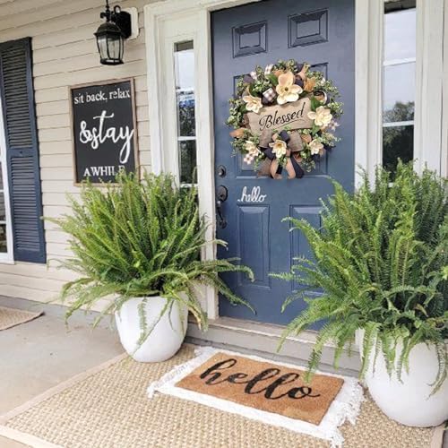 Spring Summer Wreath for Front Door,Farmhouse White Floral Porch Decor