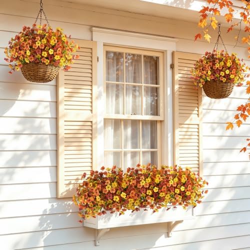 INQCMY 24 Pcs Artificial Mums for Outdoors Planters Fake Flowers Fall Decor