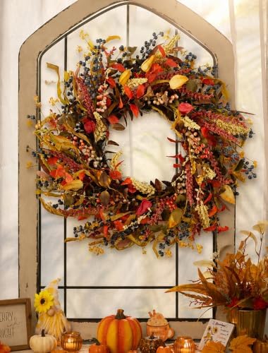 26" Fall Wreaths for Front Door: Berry Autumn Wreaths with Hanger