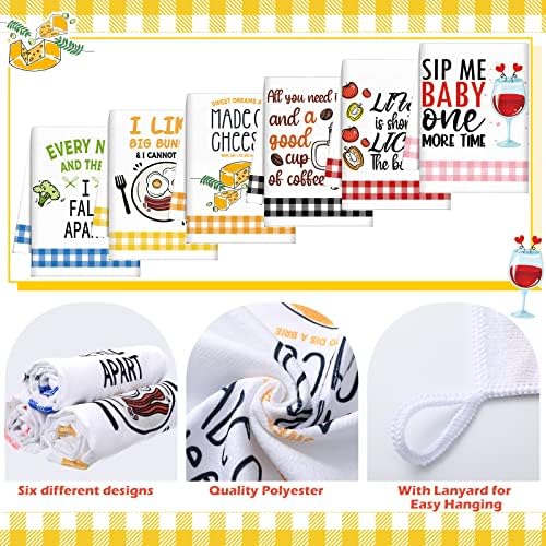 Redbaker 6 Pcs Funny Kitchen Towels with Sayings, Gingham Dish Towels
