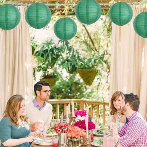 BEISHIDA 12 Inch Green Paper Lanterns 6 Packs Hanging Round Chinese Lantern