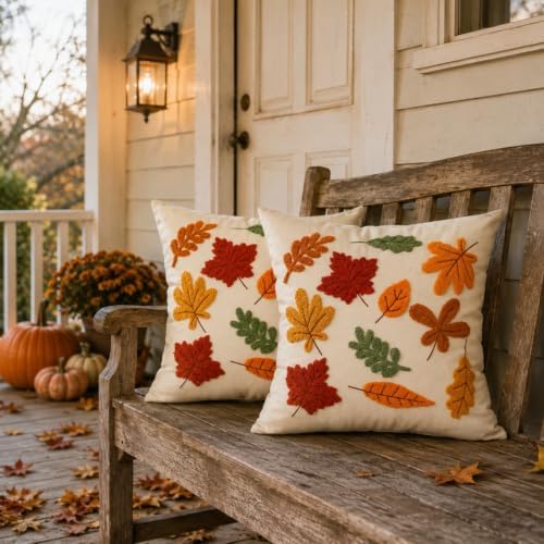 Fall Outdoor Throw Pillow Covers 20x20 2pcs, Autumn Thanksgiving Decor