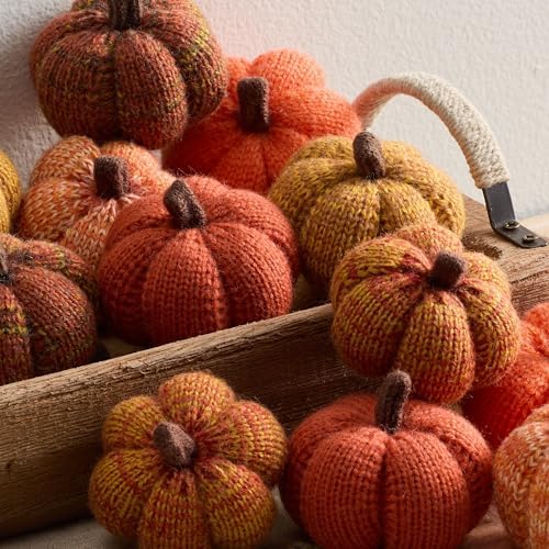 Set of 12 Cozy Mini Knit Orange Pumpkins (Sunset Full Set)