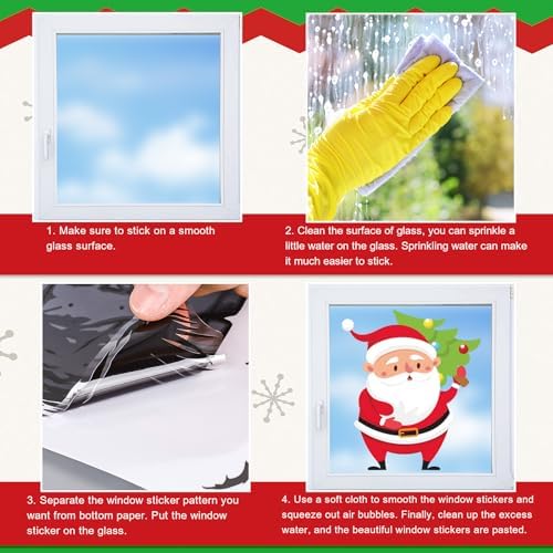 Whaline 9 Sheets Christmas Window Cling Stickers Xmas Santa Reindeer Cartoon Reusable Window Decals for Holiday Party Home Office Classroom Decoration