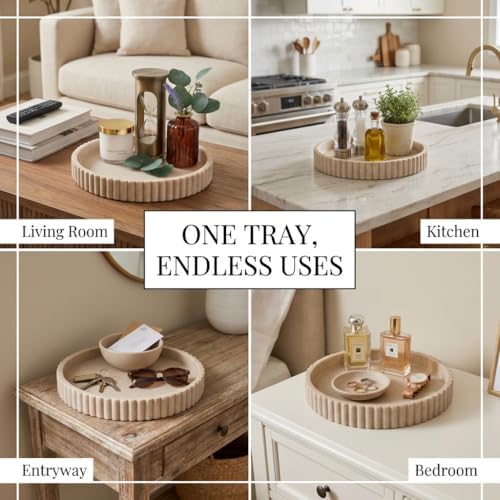 OAKOA Round Decorative Tray Coffee Table Tray - Resin Circle Tray Decor