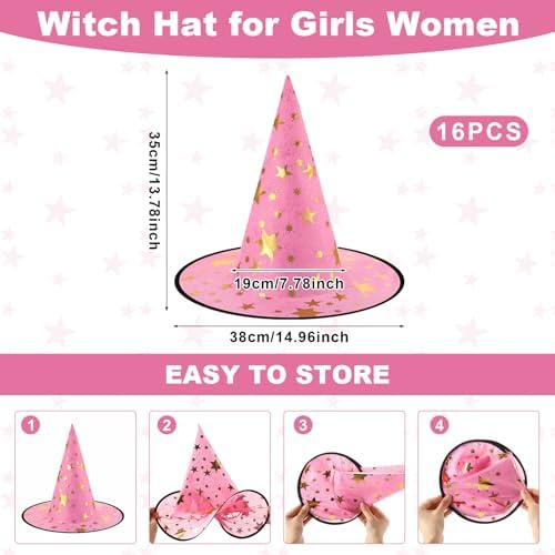 Newcotte 16 Pieces Witch Hats Halloween Costumes for Women Men Modern Witch Hats Fancy Dress Party Decorations