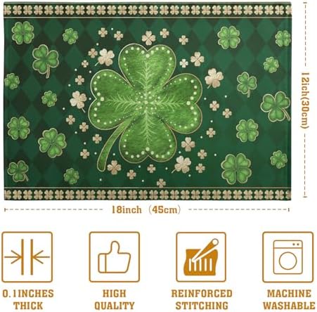 Green Shamrock St Patricks Day Placemats Set of 4 Lucky Clover Plaid Check Table Mat 12x18 Inch St. Patrick's Day Seasonal Holiday Place Mats Spring Linen Placemat for Party Kitchen Dining Decor