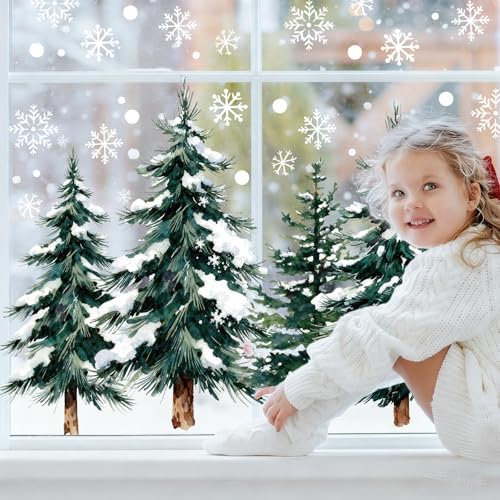 124 PCS Large Christmas Clings for Windows Trees Snowflake Window Clings Christmas Decorations
