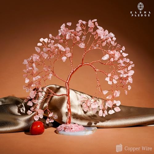 Rose Quartz Crystal Tree of Life for Home, Office, Room, Wall Decor to Bring Money & Good Luck, Handmade Healing Chakra