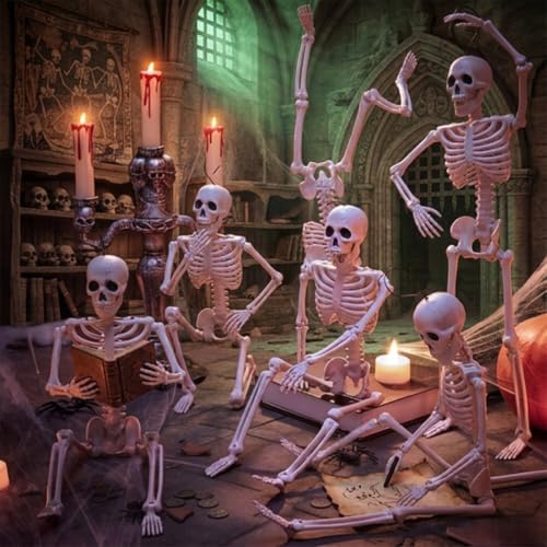 Anditoy 5 Pack 16" Full Body Halloween Skeletons Decorations Movable Joints Posable Hanging Skeleton for Indoor Outdoor Yard Halloween Decor Party Supplies