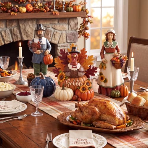 Simgoing 3 Pcs Fall Thanksgiving Figurine Resin Turkey Pilgrims Table Decor