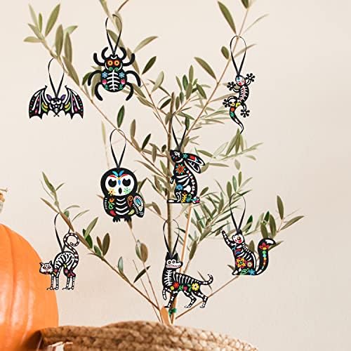 CCINEE 24Pcs Dia De Los Muertos Felt Ornaments, Mexcian Skeleton Halloween Ornaments for Day of The Dead Themed Party School Bags Indoor Outoor Tree Hanging Decorations