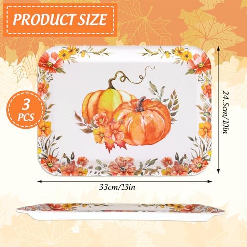 JarThenaAMCS 3Pcs Fall Serving Tray, Watercolor Floral Pumpkin, 10 x 13 in