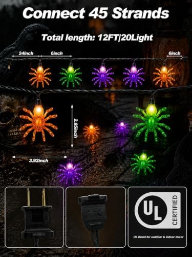 12FT Halloween Spider String Lights with 20 LED Colorful Spider Lights