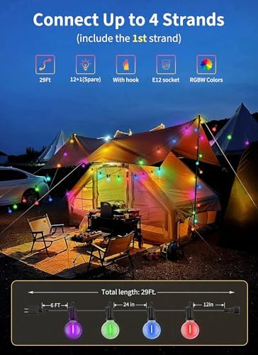 Brightown Outdoor String Lights 29 Feet G40 LED Patio Lights, RGB, Remote