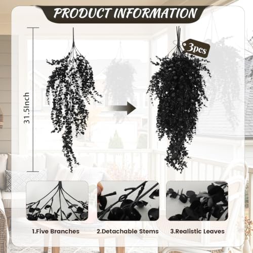 RECUTMS Black Artificial Hanging Gothic Plant 31.5" Fake Fall Greenery Vine
