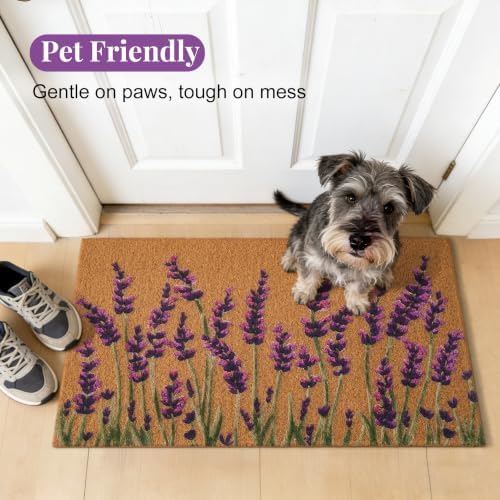 Kelarea Lavender Floral Front Door Mat, 17" x 29" Non-Slip Outdoor/Indoor
