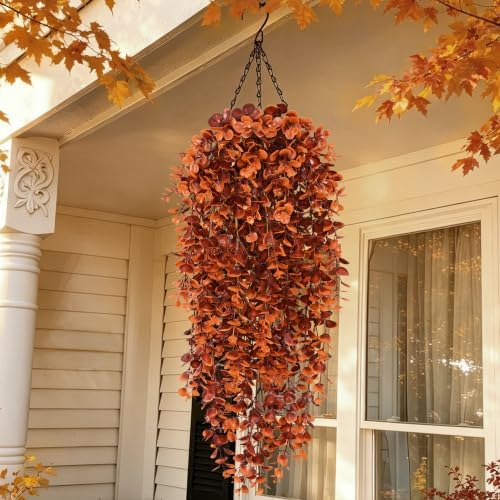 Waipfaru 4Pcs Fake Hanging Plants, Red-Brown Eucalyptus Fake Vines Ivy