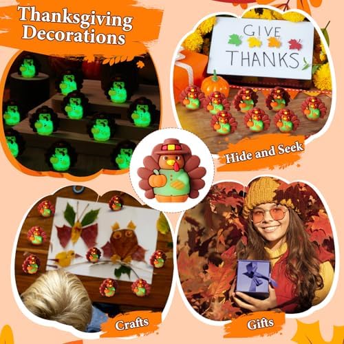 Domensi 30 Pcs Thanksgiving Mini Turkey Glow in Dark Figures Gifts, Pumpkin