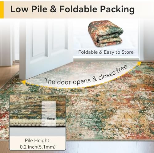 RELEANY Washable Runner 2'x10' Abstract Area Rug for Hallway Green Multi