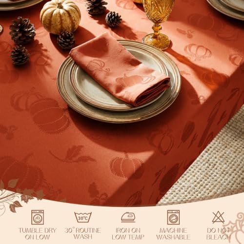 Romanstile Fall Jacquard Rectangle Tablecloth, Orange Pumpkin 60 x 84 Inch