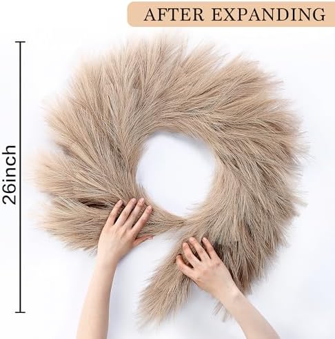 Sggvecsy Pampas Grass Wreath 26’’ Faux Pampas Wreath for All Seasons Artificial Pampas Wreath Christmas Decor Boho Wall Decor for Front Door Farmhouse Fall Autumn Xmas Spring Wreath Decoration (Brown)