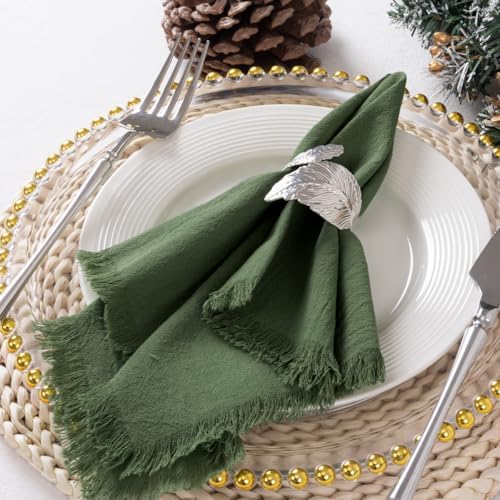 DeZerlor Olive Green Summer Fall Linen Reusable Cloth Napkins Set of 6
