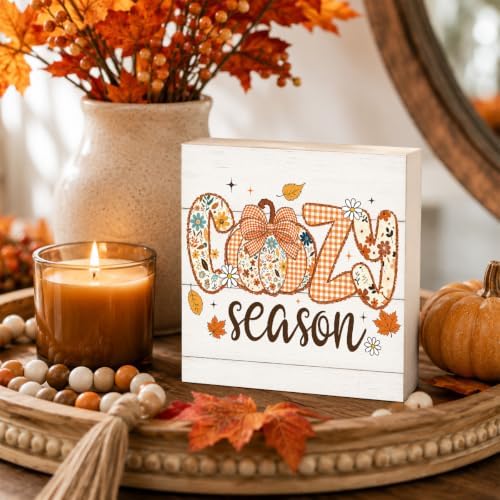 Fall Decorations for Home Cozy Season Pumpkin Wood Sign Fall Decor 5x5Inch