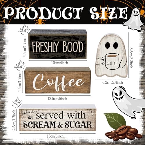 Lineshading 4 Pcs Halloween Coffee Table Decor Wooden Ghost Coffee Bar Sign