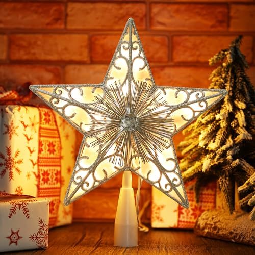 BrizLabs Star Christmas Tree Topper with 10 Lights, 9" Lighted Xmas Treetop