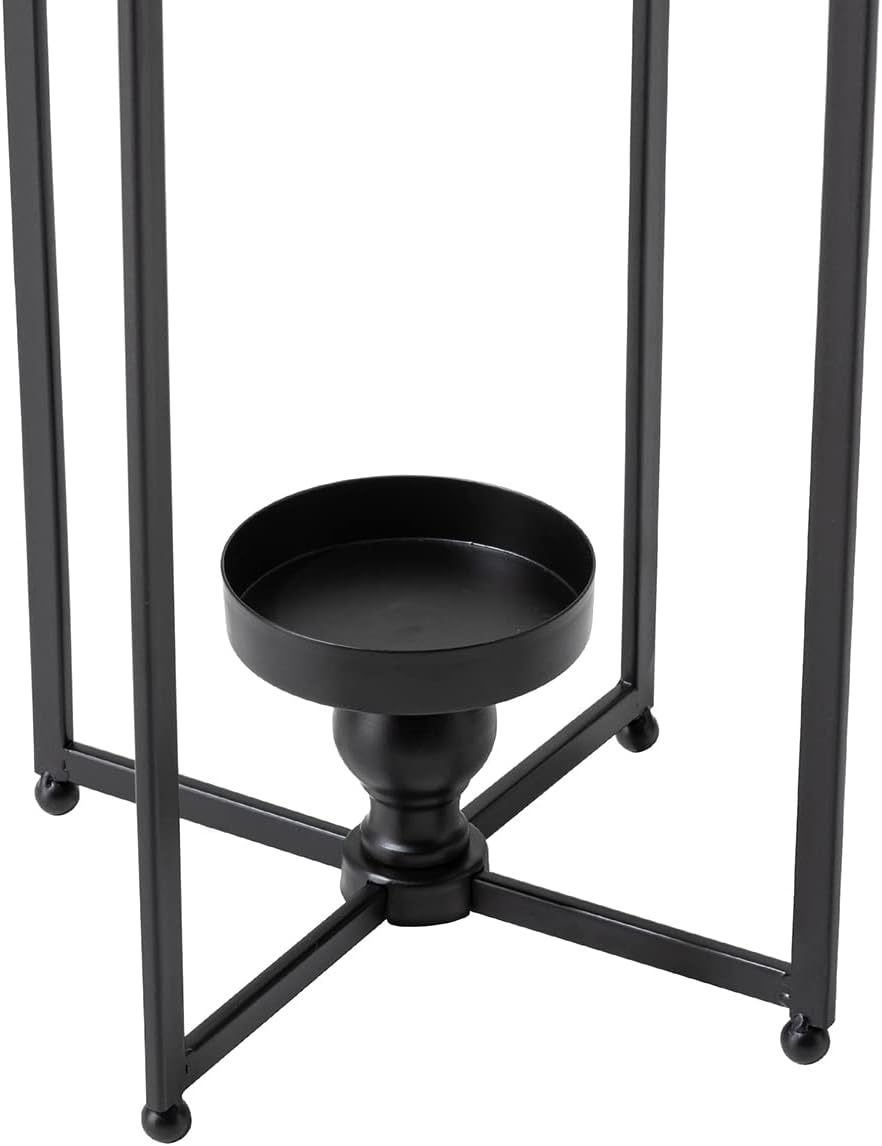 Glitzhome Set of 2 Modern Farmhouse Black Metal Lanterns Decorative Hanging Candle Lanterns for Indoor Outdoor