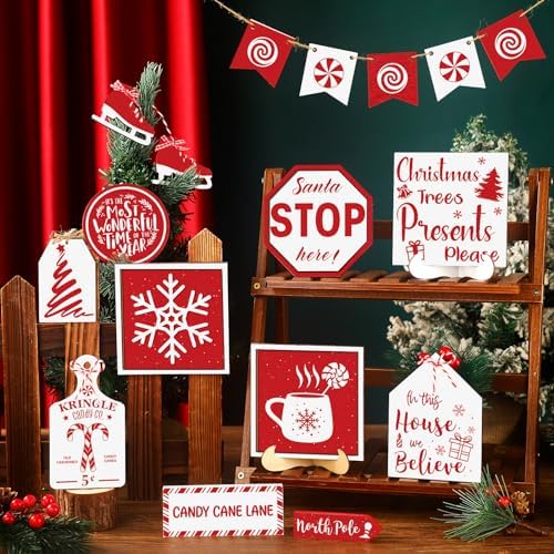 FairySandy 15 Pcs Christmas Tiered Tray Decor Rustic Christmas Decorations