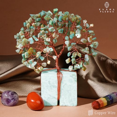 KARMAPLEDGE Chakra Tree of Life for Unique Gifts for Mom, Dad, Home and Office Decor, Handmade Amazonite Healing