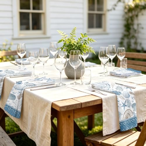 Sea Turtle Ocean Dinner Cloth Napkins Set of 4, 18 x 18 Inch Washable Reusable Fabric Napkins, Gift for Turtle Lovers, Beach House Summer Party Coastal Table Decor