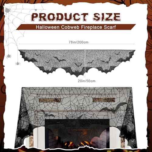 Pangda Halloween Spider Web Mantle Scarf Black, 19.7x78.7inch, Bat