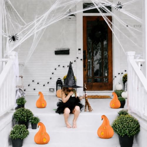 Evelyne Halloween Decoration – Light-Up Jack-O’-Lantern Ghost Face with Curved Stem – Indoor Tabletop Fall Decor, Pumpkin – Cute Spooky Autumn Accent for Home or Office