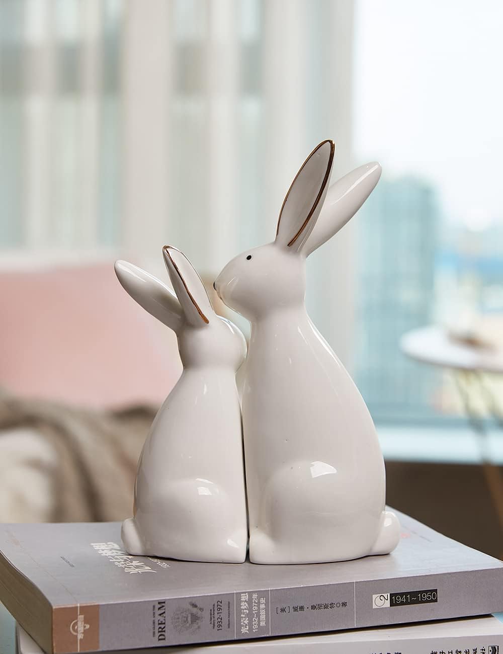 Rabbit Statue Bunny Figurine Modern Animal Sculpture Home Decor Gift / 7.6 Inch / Set of 2