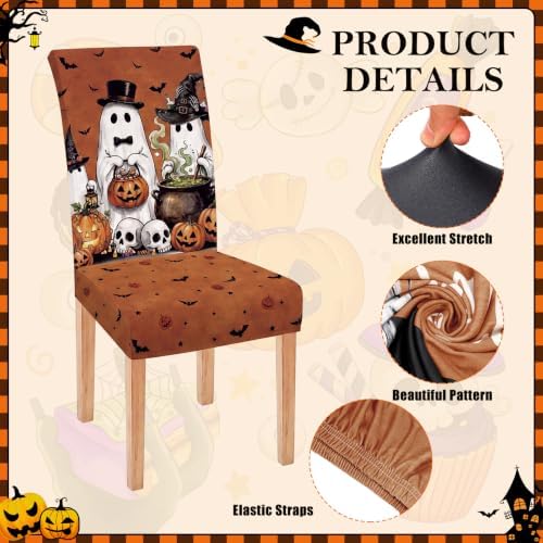 Moukeren 6 Pcs Spooky Halloween Chair Covers Ghost Dining Slipcovers