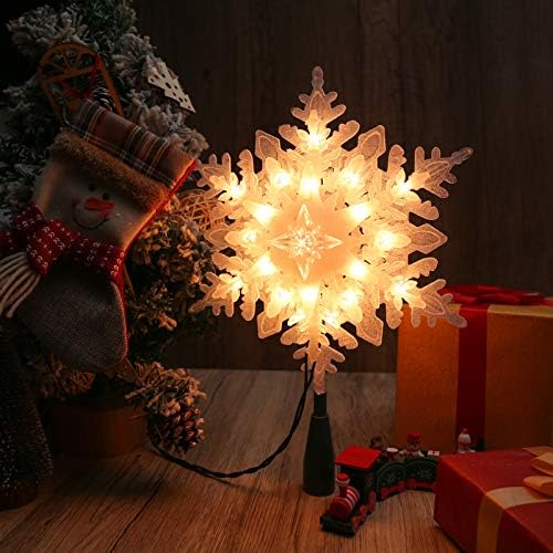 ODEETRONIC Snowflake Tree Topper Lights, 9in 20 Clear Christmas Star Treetop, 120V UL Certified Christmas Lighted Sonwflake Tree Topper, Warm Tree Topper for Xmas Tree Party Decoration