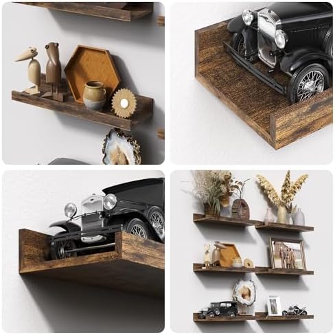 upsimples Floating Shelves for Wall Decor and Storage, Brown, 6Pcs 15.7''