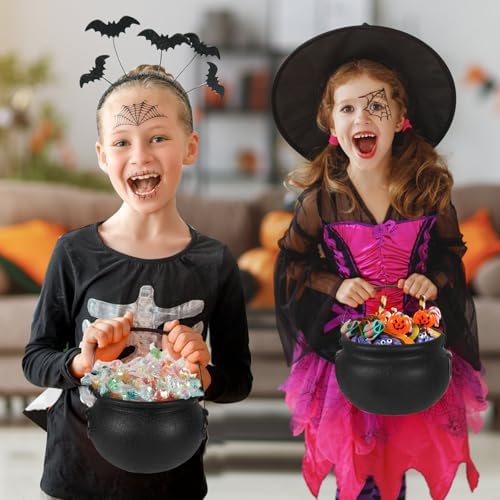 Halloween Decorations Indoor, 6 Pack Large Black Plastic Witches Cauldron