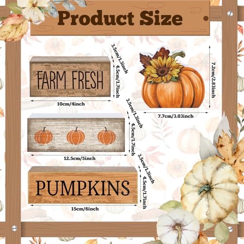 Lineshading 4 Pcs Fall Table Decor Pumpkin Sunflower Sign, Farm Fresh Wood