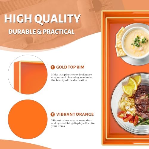 MAONAME Orange Serving Tray with Handles, Plastic Decorative Tray Set of 2