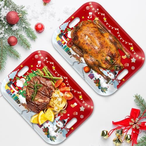 gisgfim 2PCS Christmas Serving Tray with Handles 16 X 11 Inch Large Melamine Platter Serving Dishes Rectangular Xmas Tree Santa Snowman Gingerbread House Food Tray for Snack Cookie Candy Dessert Plate