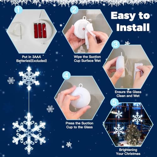 suddus Christmas Window Lights Decoration, 2Pcs Snowflake Lights Cool White