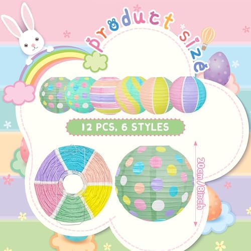 12 Pack Pastel Paper Lanterns for Easter Party Decorations