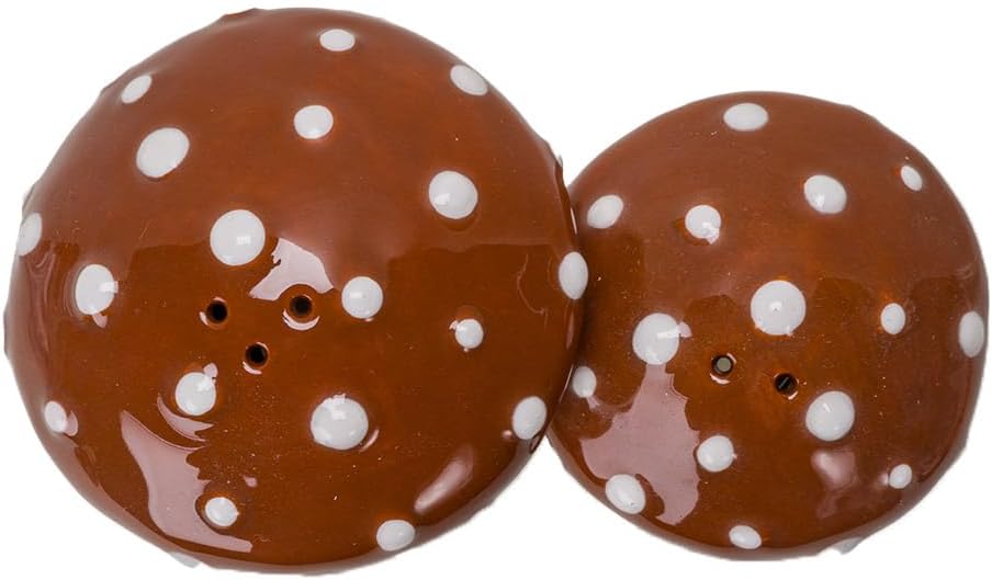 Ceramic Autumn Harvest Mushroom Salt and Pepper Shakers Set Hand-Painted Fall-Themed / Brown