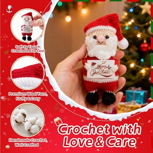 Crochet Gifts for Women Men, Xmas Handmade Santa Claus for Family Friends, Funny Christmas Stocking Stuffers Basket Decor for Table Home Decoration Birthday Monther' Day Gift for Girlfriend