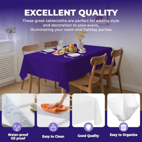 6 Pack Premium Disposable Plastic Tablecloth 54" x 108" Party Table Cloths Disposable for 6 to 8 Foot Tables Indoor or Outdoor Birthdays Weddings Christmas Anniversary Buffet Table (Dark purple)